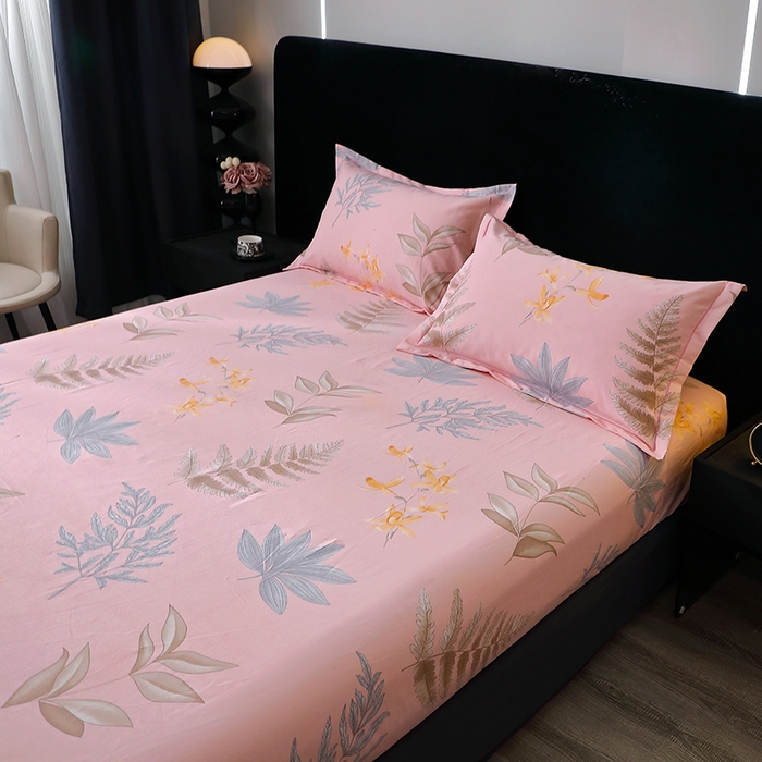 91家纺网 家纺一手货源 找家纺 晶缦家纺 2024新款叶语系纯棉全棉生态磨毛多规格单床笠 相思叶粉