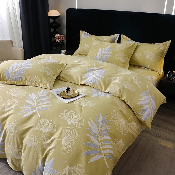 91家纺网 家纺一手货源 找家纺 晶缦家纺 2024新款叶语系纯棉全棉生态磨毛多规格四件套 迷迭香黄