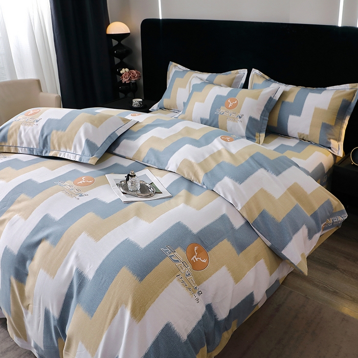 91家纺网 家纺一手货源 找家纺 晶缦家纺 2024新款叶语系纯棉全棉生态磨毛多规格四件套 菲尔顿蓝