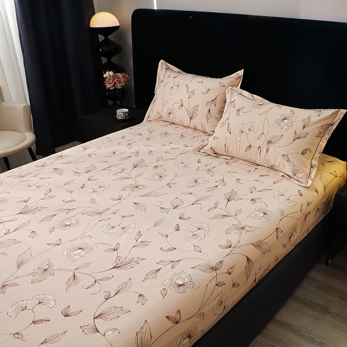 91家纺网 家纺一手货源 找家纺 晶缦家纺 2024新款叶语系纯棉全棉生态磨毛多规格单床笠 美兮咖