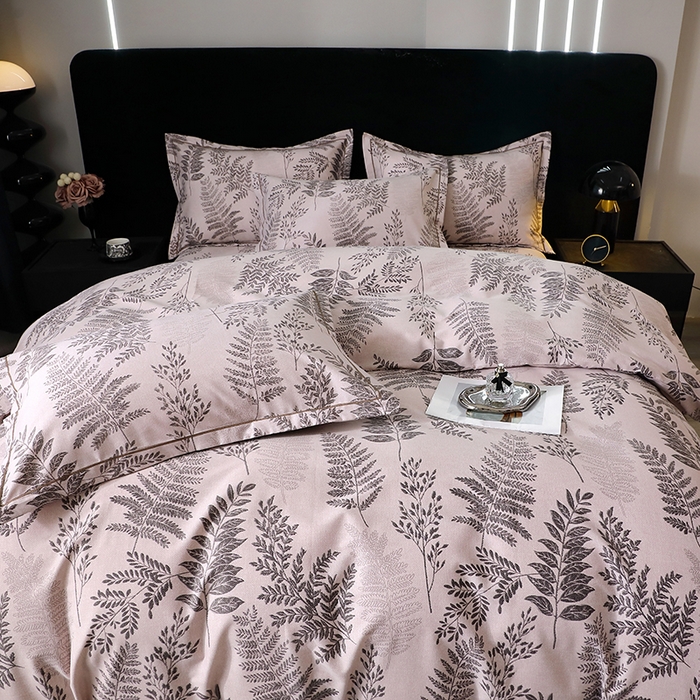 91家纺网 家纺一手货源 找家纺 晶缦家纺 2024新款叶语系纯棉全棉生态磨毛多规格四件套 本草花叶灰