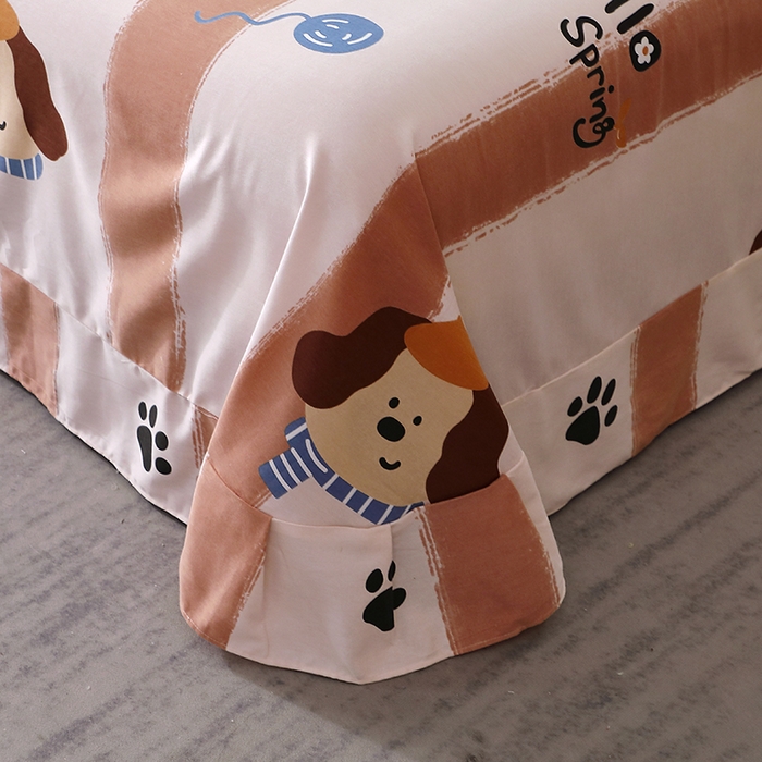 91家纺网 家纺一手货源 找家纺 晶缦家纺 2024新款叶语系纯棉全棉生态磨毛多规格单床单 欢乐狗粉