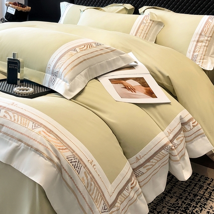 丞音 2024新款超柔A类100支超细旦长绒棉磨毛刺绣四件套秋冬加厚纯棉全棉绣花床上用品 瑞恩-曙光金