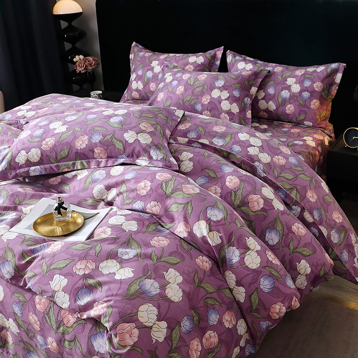 91家纺网 家纺一手货源 找家纺 晶缦家纺 2024新款叶语系纯棉全棉生态磨毛多规格四件套 拥抱花季