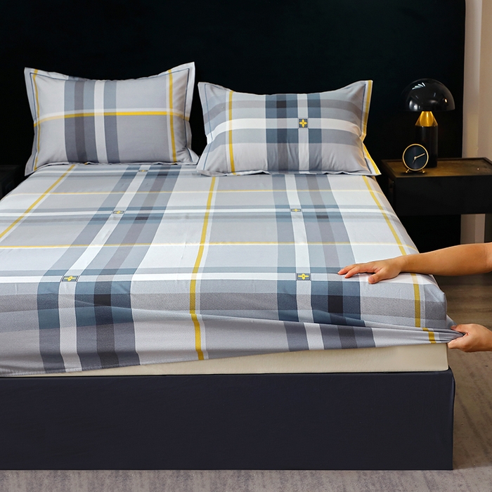 91家纺网 家纺一手货源 找家纺 晶缦家纺 2024新款叶语系纯棉全棉生态磨毛多规格单床笠 莫利格蓝