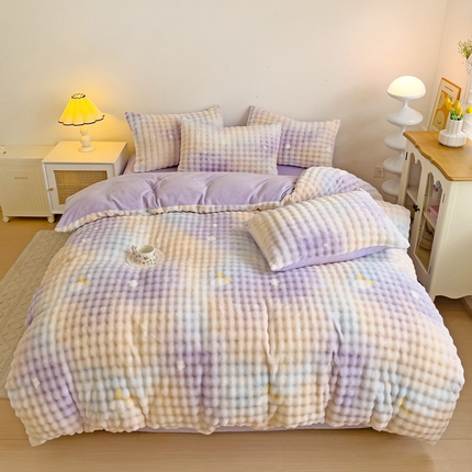 金爱家 2024新款A类高克重云朵牛奶泡泡绒四件套 泡泡绒-星空紫