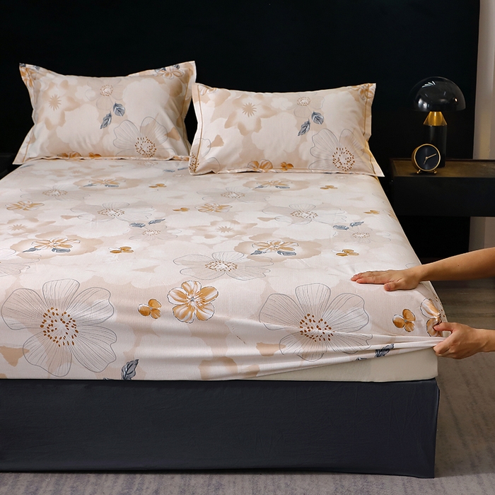 91家纺网 家纺一手货源 找家纺 晶缦家纺 2024新款叶语系纯棉全棉生态磨毛多规格单床笠 如月花梦咖