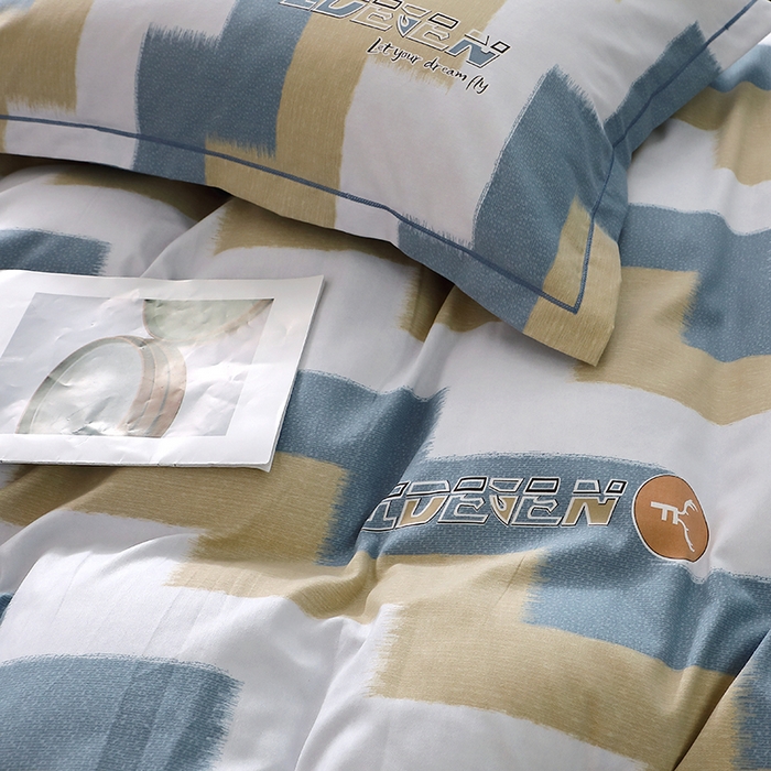 91家纺网 家纺一手货源 找家纺 晶缦家纺 2024新款叶语系纯棉全棉生态磨毛多规格四件套 菲尔顿蓝