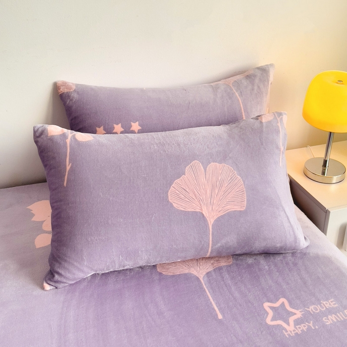 91家纺网 家纺一手货源 找家纺 艾橙家纺 2024新款A类加厚牛奶绒印花床笠 银杏叶