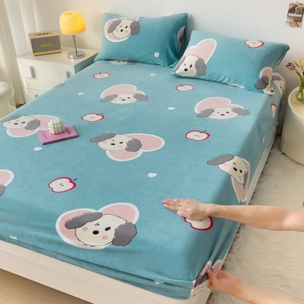 艾橙家纺 2024新款A类加厚牛奶绒印花床笠 呆萌狗