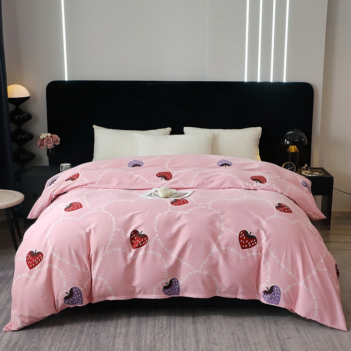 91家纺网 家纺一手货源 找家纺 晶缦家纺 2024新款叶语系纯棉全棉生态磨毛多规格单被套 炫动草莓粉