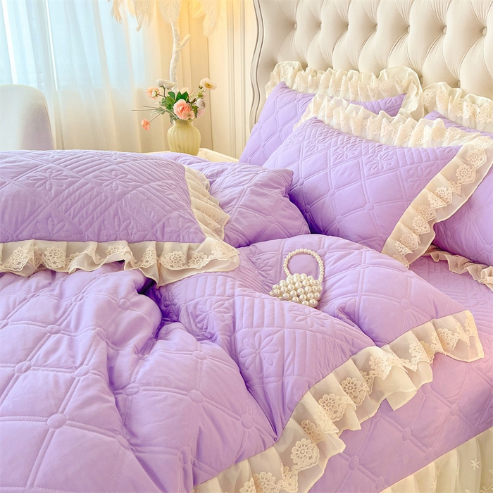 91家纺网 家纺一手货源 找家纺 虹星家纺 2024新款A类水洗棉夹棉床盖四件套 花黛-罗兰紫