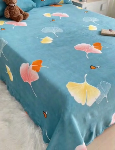 91家纺网 家纺一手货源 找家纺 艾橙家纺 2024新款A类加厚牛奶绒印花床单 晚秋