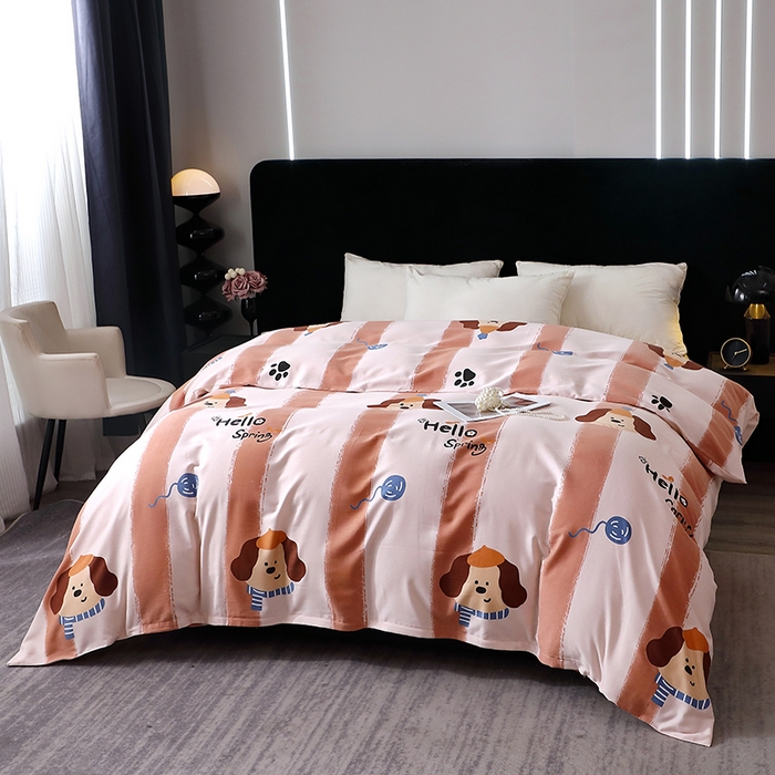 91家纺网 家纺一手货源 找家纺 晶缦家纺 2024新款叶语系纯棉全棉生态磨毛多规格单被套 欢乐狗粉