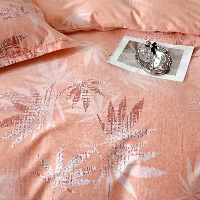 91家纺网 家纺一手货源 找家纺 晶缦家纺 2024新款叶语系纯棉全棉生态磨毛多规格四件套 枫叶情怀粉