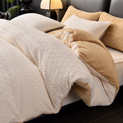 91家纺网 家纺一手货源 找家纺 好眠好梦家纺 2024新款阳光玫瑰牛奶绒复合床笠四件套 阳光玫瑰-米白