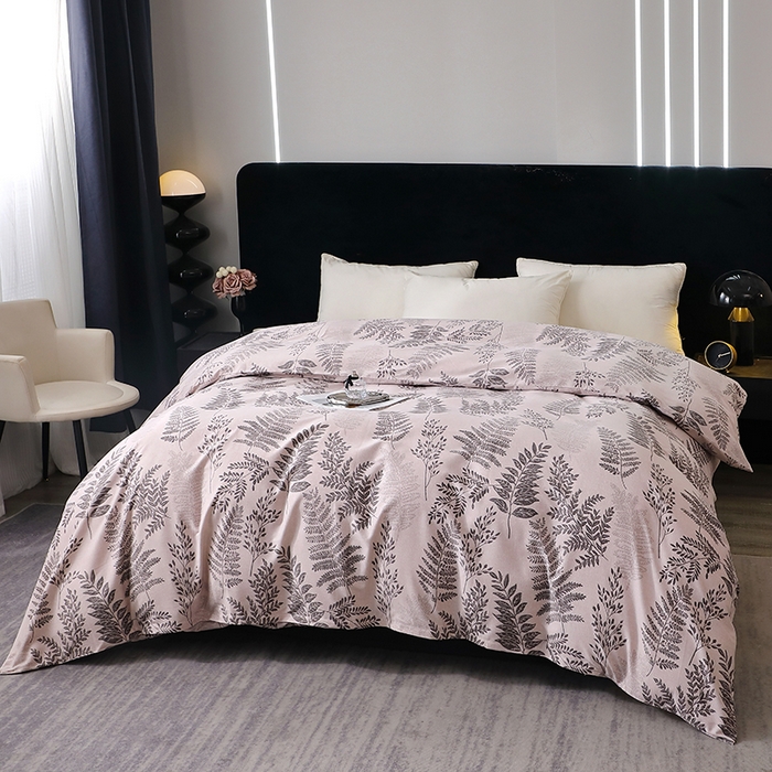 91家纺网 家纺一手货源 找家纺 晶缦家纺 2024新款叶语系纯棉全棉生态磨毛多规格单被套 本草花叶灰