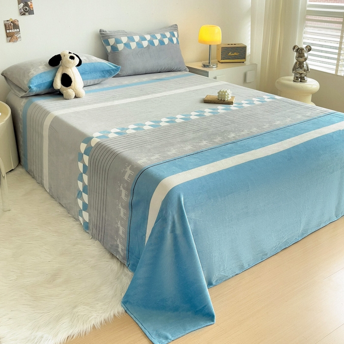 91家纺网 家纺一手货源 找家纺 艾橙家纺 2024新款A类加厚牛奶绒印花床单 风车小鹿