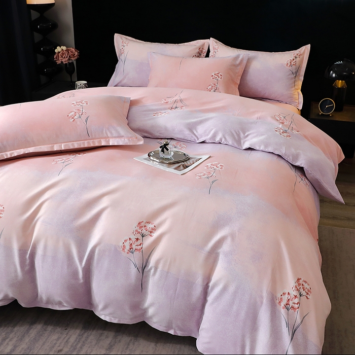 91家纺网 家纺一手货源 找家纺 晶缦家纺 2024新款叶语系纯棉全棉生态磨毛多规格四件套 兰菲尼粉