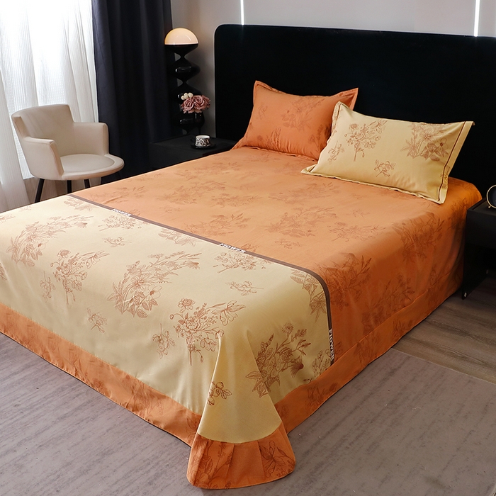 91家纺网 家纺一手货源 找家纺 晶缦家纺 2024新款叶语系纯棉全棉生态磨毛多规格单床单 绿风铃桔