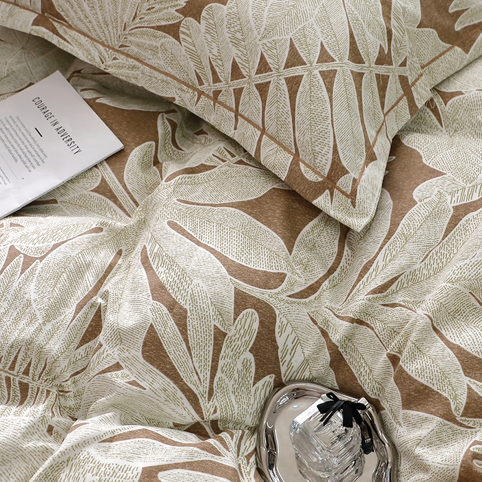 91家纺网 家纺一手货源 找家纺 晶缦家纺 2024新款叶语系纯棉全棉生态磨毛多规格四件套 叶之恋咖