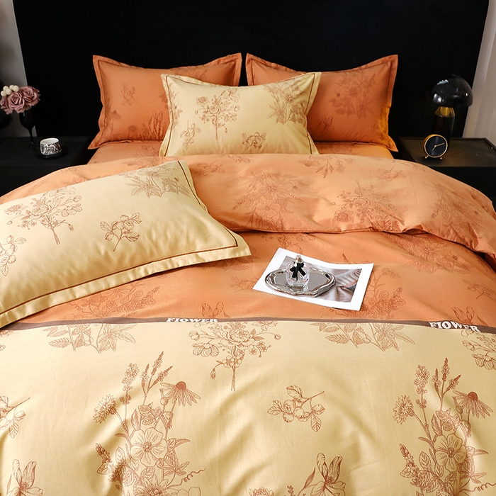 91家纺网 家纺一手货源 找家纺 晶缦家纺 2024新款叶语系纯棉全棉生态磨毛多规格四件套 绿风铃桔