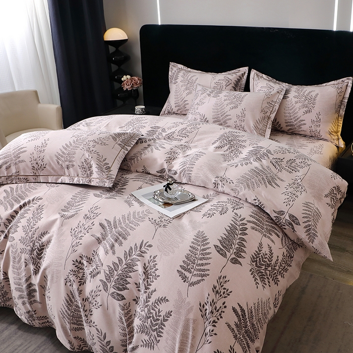 91家纺网 家纺一手货源 找家纺 晶缦家纺 2024新款叶语系纯棉全棉生态磨毛多规格四件套 本草花叶灰