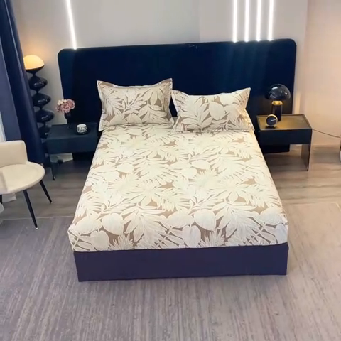 91家纺网 家纺一手货源 找家纺 晶缦家纺 2024新款叶语系纯棉全棉生态磨毛多规格单床笠 叶之恋咖