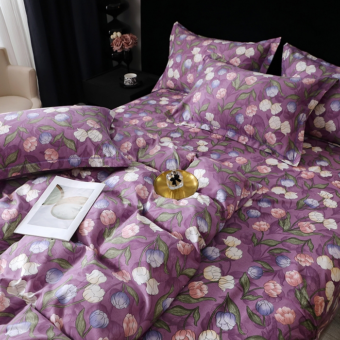 91家纺网 家纺一手货源 找家纺 晶缦家纺 2024新款叶语系纯棉全棉生态磨毛多规格四件套 拥抱花季