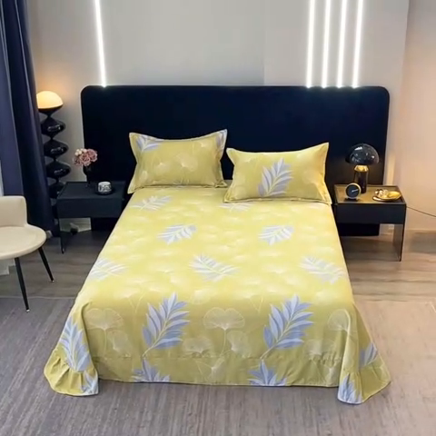 91家纺网 家纺一手货源 找家纺 晶缦家纺 2024新款叶语系纯棉全棉生态磨毛多规格单床单 迷迭香黄
