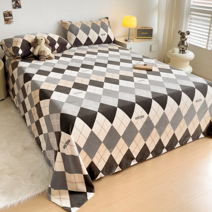 91家纺网 家纺一手货源 找家纺 艾橙家纺 2024新款A类加厚牛奶绒印花床单 极简生活