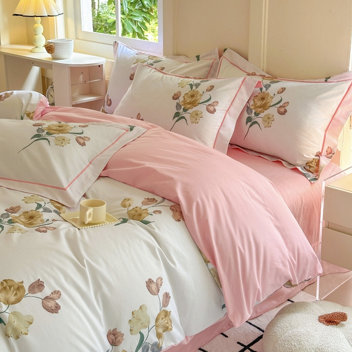 91家纺网 家纺一手货源 找家纺 7V 2024新款A类全棉四件套 忆梦