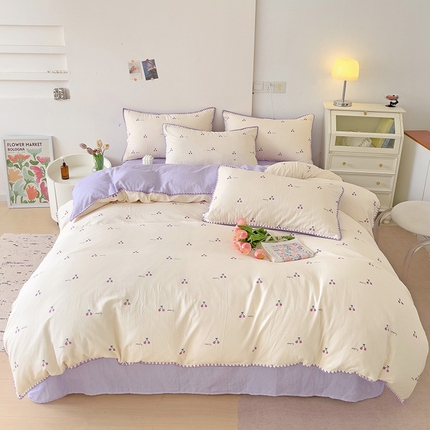 91家纺网 家纺一手货源 找家纺 静家居-简约原创家纺 2024新款A类全棉双层纱贝壳边系列四件套 天意