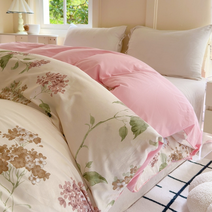 91家纺网 家纺一手货源 找家纺 7V 2024新款A类全棉四件套 南枝-粉