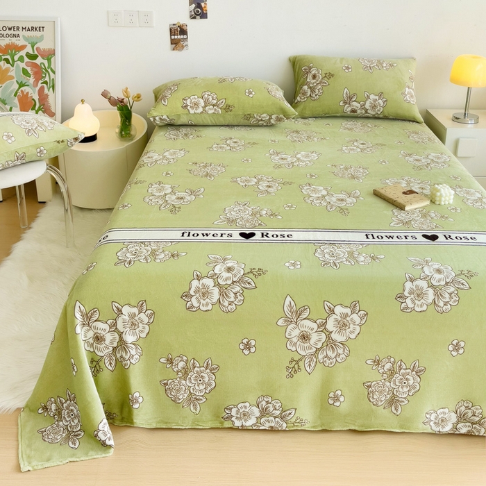 91家纺网 家纺一手货源 找家纺 艾橙家纺 2024新款A类加厚牛奶绒印花床单 玫瑰庄园