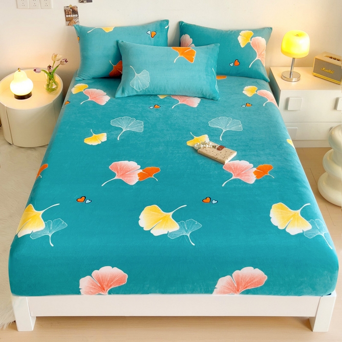 91家纺网 家纺一手货源 找家纺 艾橙家纺 2024新款A类加厚牛奶绒印花床笠 晚秋