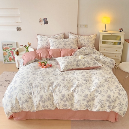 91家纺网 家纺一手货源 找家纺 静家居-简约原创家纺 2024新款A类全棉双层纱贝壳边系列四件套 天意