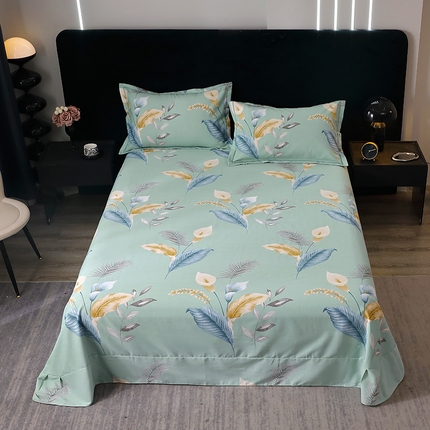 晶缦家纺 2024新款叶语系纯棉全棉生态磨毛多规格单床单 云瑶蓝