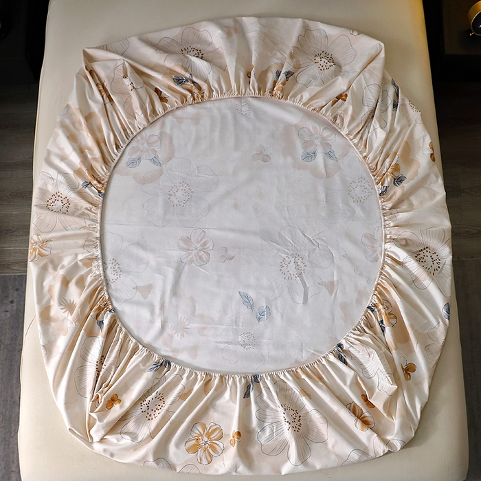 91家纺网 家纺一手货源 找家纺 晶缦家纺 2024新款叶语系纯棉全棉生态磨毛多规格单床笠 如月花梦咖