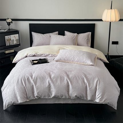 若未家居 LOVEWE HOUSE 2025新款50S长绒棉提花四件套-芙蓉 奥黛丽-浅紫拼奶昔白