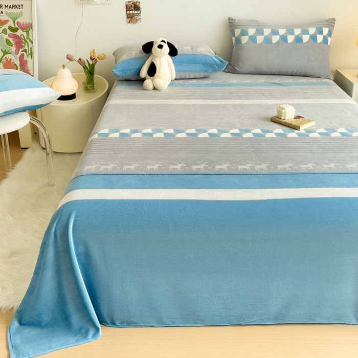 91家纺网 家纺一手货源 找家纺 艾橙家纺 2024新款A类加厚牛奶绒印花床单 风车小鹿