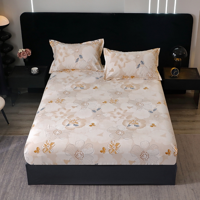 91家纺网 家纺一手货源 找家纺 晶缦家纺 2024新款叶语系纯棉全棉生态磨毛多规格单床笠 如月花梦咖