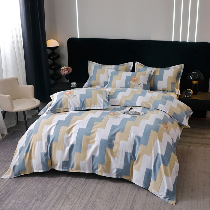 91家纺网 家纺一手货源 找家纺 晶缦家纺 2024新款叶语系纯棉全棉生态磨毛多规格四件套 菲尔顿蓝