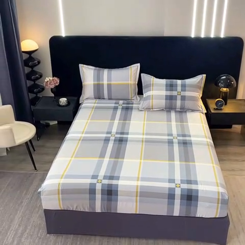 91家纺网 家纺一手货源 找家纺 晶缦家纺 2024新款叶语系纯棉全棉生态磨毛多规格单床笠 莫利格蓝