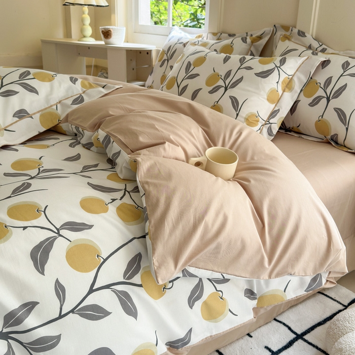 91家纺网 家纺一手货源 找家纺 7V 2024新款A类全棉四件套 橘颂