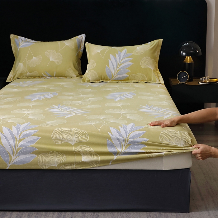 91家纺网 家纺一手货源 找家纺 晶缦家纺 2024新款叶语系纯棉全棉生态磨毛多规格单床笠 迷迭香黄