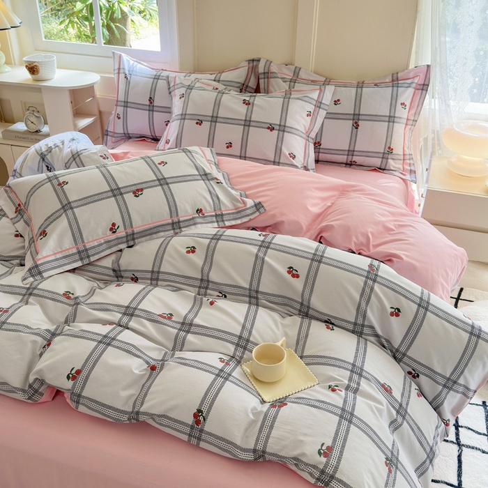 91家纺网 家纺一手货源 找家纺 7V 2024新款A类全棉四件套 樱桃丸子