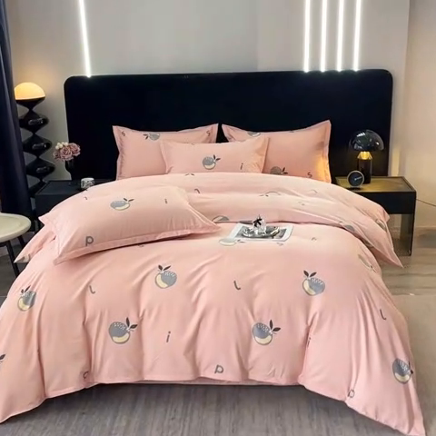 91家纺网 家纺一手货源 找家纺 晶缦家纺 2024新款叶语系纯棉全棉生态磨毛多规格四件套 情怀粉