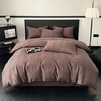 91家纺网 家纺一手货源 找家纺 若未家居 LOVEWE HOUSE 2025新款50S长绒棉提花四件套-芙蓉 芙蓉-摩卡棕