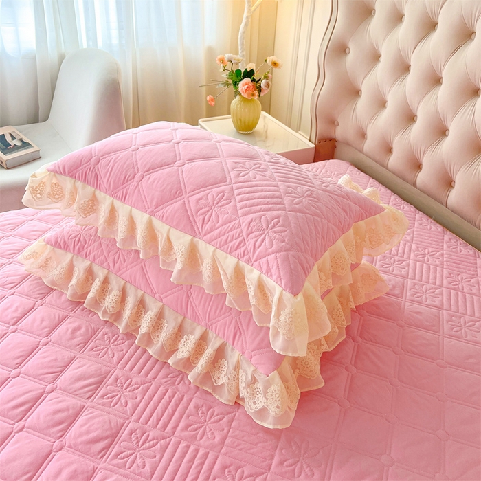 91家纺网 家纺一手货源 找家纺 虹星家纺 2024新款A类水洗棉夹棉床盖四件套 花黛-樱花粉